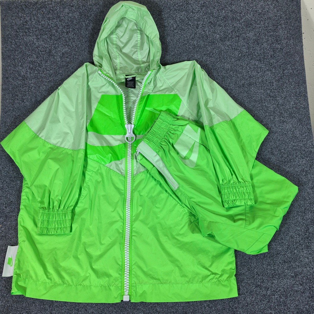Nike NSW Swoosh Windrunner Fully Zipped Parka Jacket Trackset Green Oversized OS